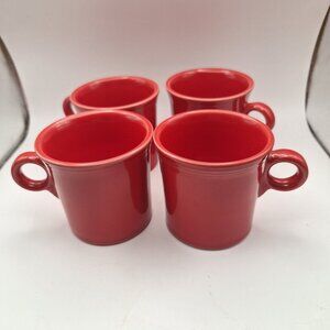 SET OF 4 FIESTA WARE O-RING HANDLE COFFEE MUGS CUPS HOMER LAUGHLIN HLC USA RED